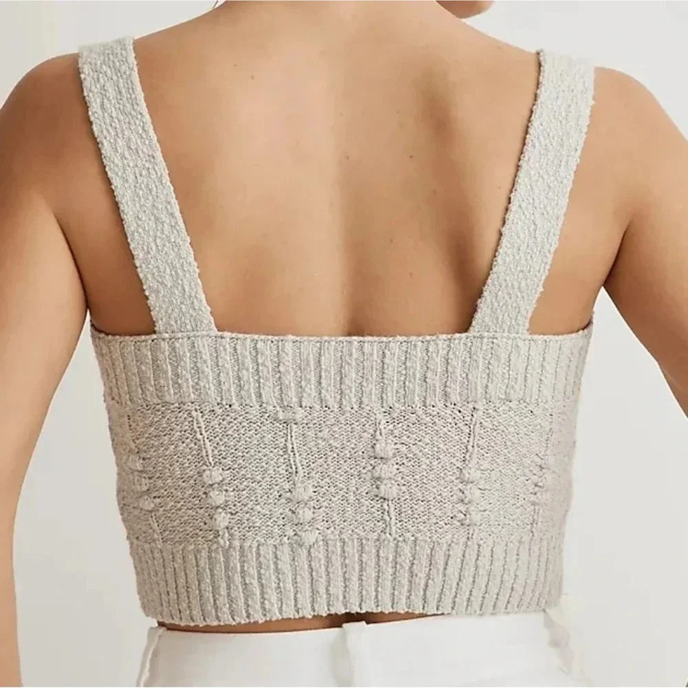 Madewell Cable Knit Tank Top Crop Sweater Light Gray Size‎ M NWT - Picture 10 of 10